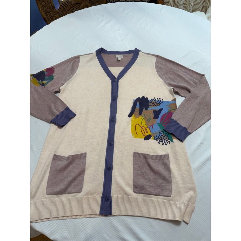 Logo Lori Goldstein Colorblock Sweater Cardigan Size Large